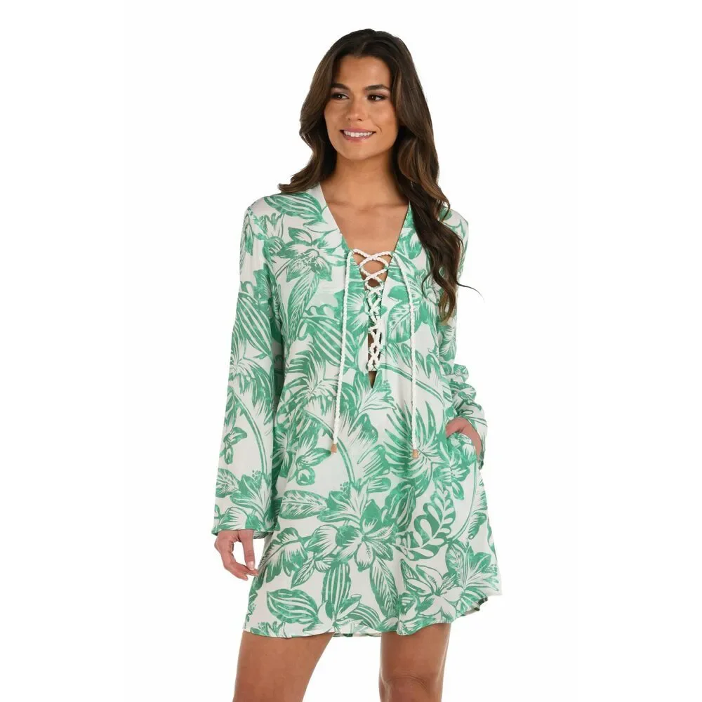 La Blanca Women's White/Green Tunic Swimsuit Cover Up M NWT